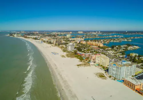 An aeiral view of St. Pete Beach, where the Reel Charters takes guests on Sandbar Trips